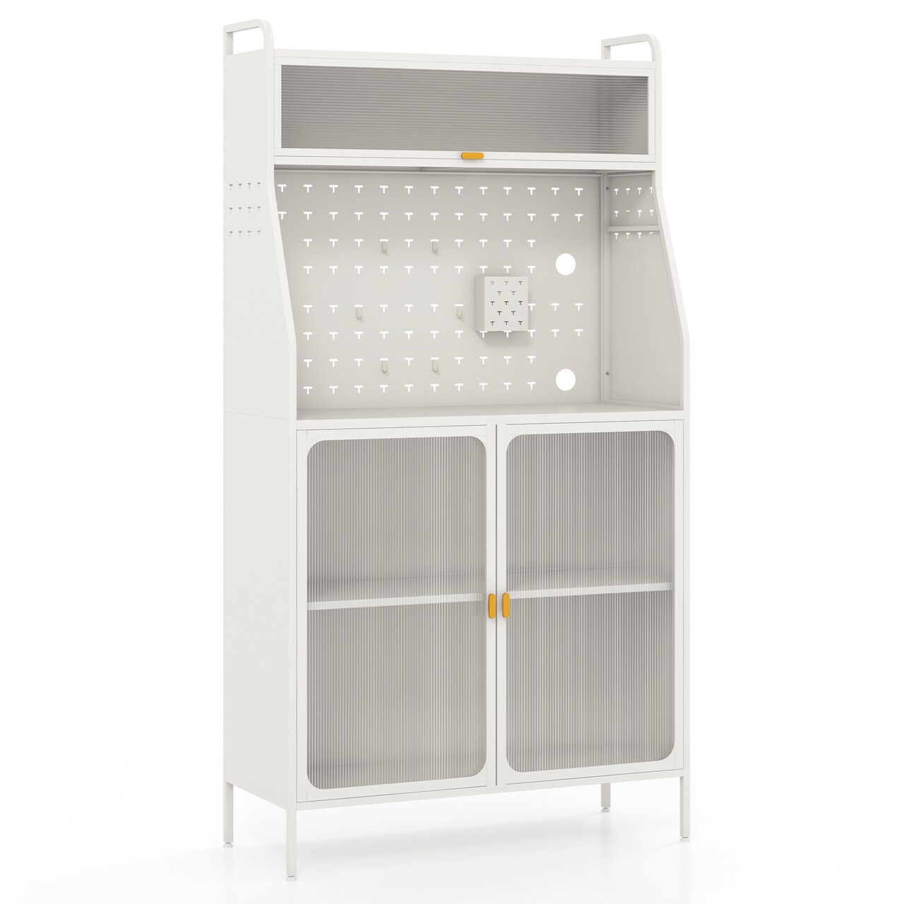 White 5-Tier Metal Bakers Rack with Flip-up Magnetic Door and 5-Position Adjustable Shelf